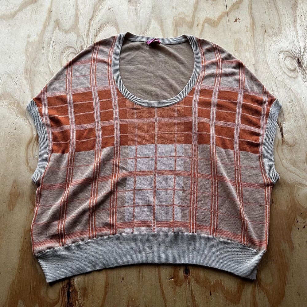 BCBGirls Tan & Orange Plaid Batwing Sweater - XS/S